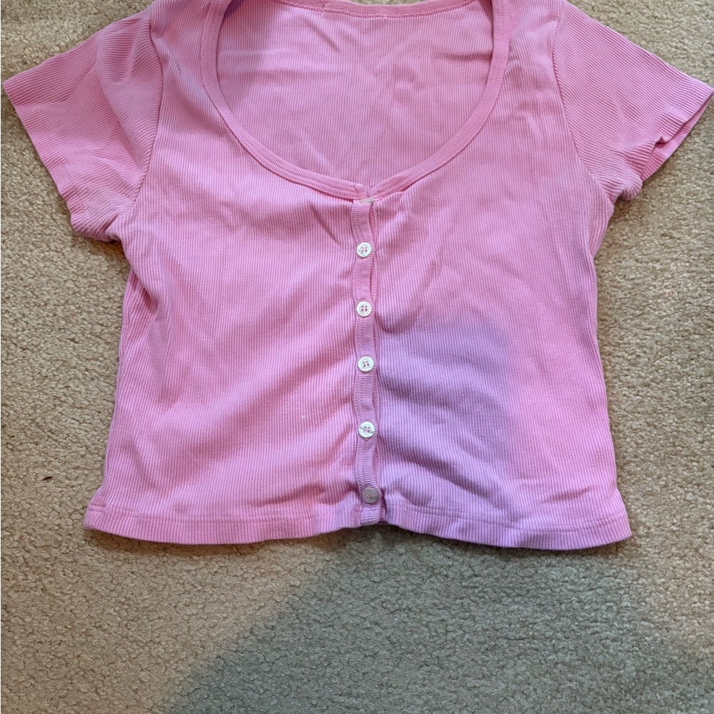 Brandy Melville Pink Button Down Shirt Cropped Style